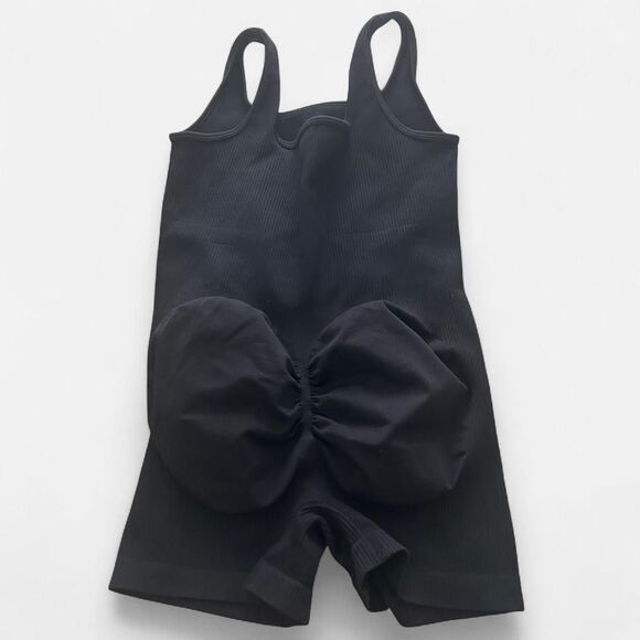 Maternity pregnancy Black Ribbed One-Piece romper – Sleek Athleisure medium - Picture 4 of 6